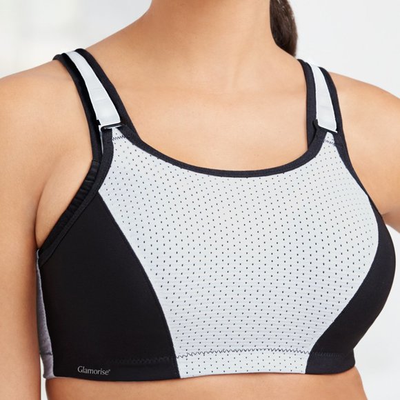 Glamorise SPORT Bra 38C (DOUBLE-LAYER) Wicking (PADDED-STRAPS) WHITE NEW - Picture 3 of 14
